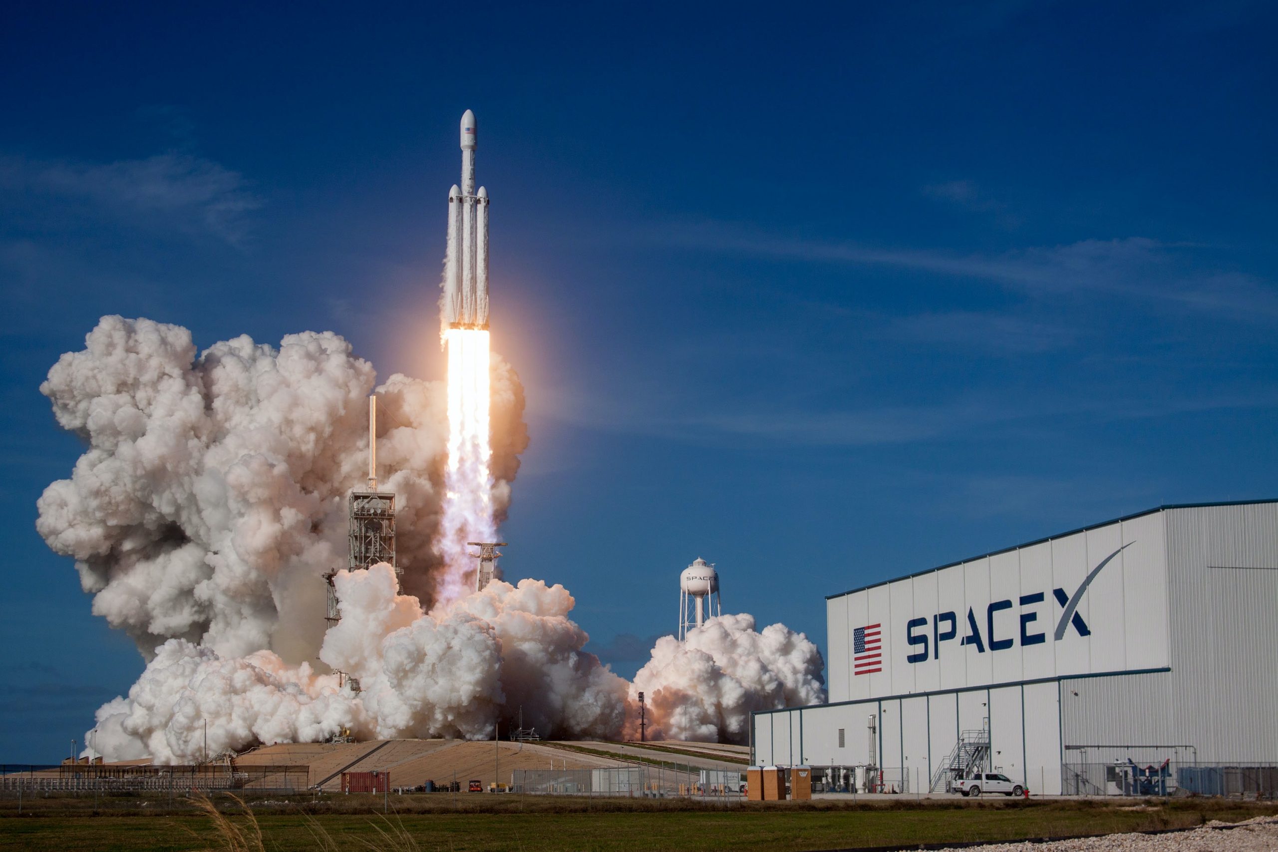 SpaceX building and a rocket ship